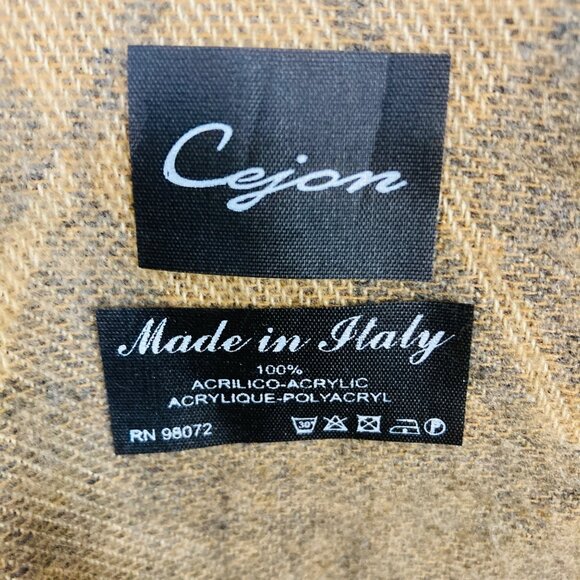 Cejon Argyle Scarf Made in Italy Soft Tan Brown Tassel - Picture 3 of 6